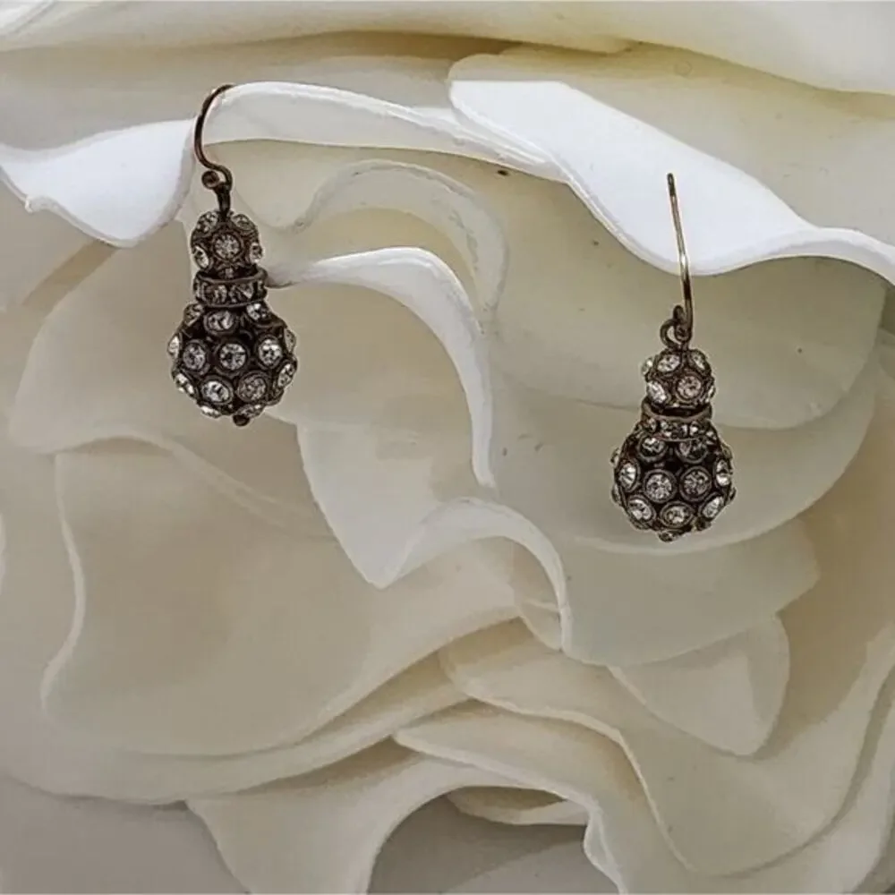 J. Crew pave Rhinestone and antique gold‎ tone dangle French wire earrings